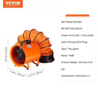 Φορητός Ανεμιστήρας VEVOR 254mm με Σωλήνα 10m, 300W, 1720CFM SSG23... Φορητός Ανεμιστήρας VEVOR 254mm με Σωλήνα 10m, 300W, 1720CFM SSG23...