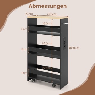 Costway Λεπτό Trolley Αποθήκευσης 80,5 x 20 x 47,5 cm,  με 4 επίπεδ...