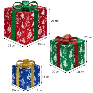 BAKAJI  Σετ 3 Πακέτα Δώρα Χριστουγέννων Φωτεινά Πολύχρωμα Ζεστό Λευ...