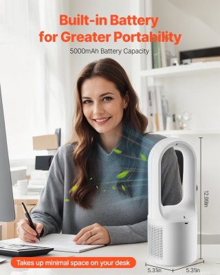 VEVOR Ανεμιστήρας Γραφείου Χωρίς Φτερωτή, 13 Φορητός με 6 Ταχύτητες...