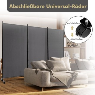 Costway Κινητό Διαχωριστικό Χώρου με 3 Πάνελ και Ρόδες για Εύκολη Μ...