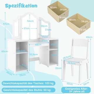 Costway  Παιδικό Τραπέζι Μακιγιάζ με Αποσπώμενο Καθρέφτη & Κουτιά Α...