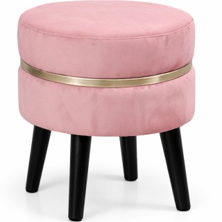BAKAJI Μοντέρνος Στρογγυλός Σκαμπό Πουφ σε Ροζ Βελούδινη Επένδυση -...
