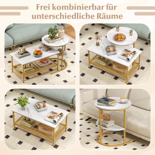 Costway Σετ 2 Συνδυαζόμενα Τραπεζάκια Σαλονιού με Λευκή Επιφάνεια α...