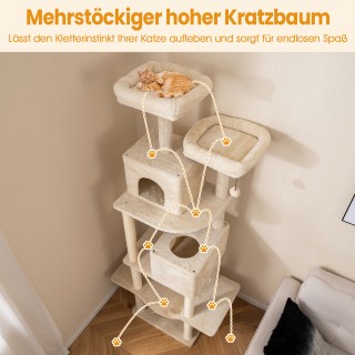 Costway Μεγάλος Γατόδεντρο 205cm με Πολλαπλά Επίπεδα, 2 Σπηλιές, 2 ...