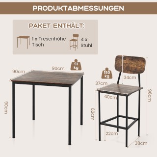 Costway  Ρουστίκ Τραπεζαρία με Μεταλλικό Πλαίσιο & Μπάρ Σκαμπό – Υψ...