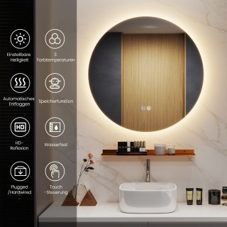 Costway Καθρέφτης Τοίχου με LED Φωτισμό και Ράφι για Μπάνιο BA8215DE