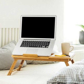 BAKAJI Πτυσσόμενο Τραπέζι Από Μπαμπού για Κρεβάτι, Καναπέ, Φορητό Υ...
