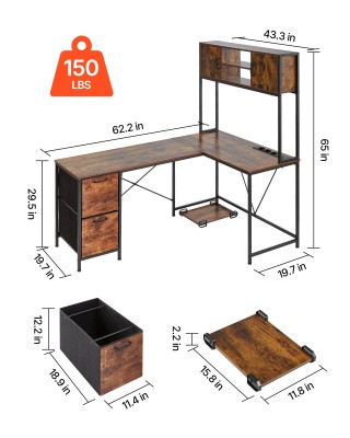 VEVOR Γραφείο Gaming Σχήματος L με LED Φώτα, Γωνιακό Γραφείο Υπολογ...