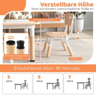 Costway Σετ Παιδικού Τραπεζιού και 4 Καρεκλών με Ρυθμιζόμενο Ύψος κ...