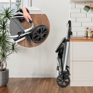 BAKAJI Πτυσσόμενο Καρότσι Αγορών 56L Γκρι με Θερμική Τσάντα και Λου...