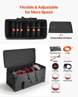 VEVOR Τσάντα Συγκροτήματος Ηλεκτρονικών Τυμπάνων με Ρόδες, 600D, Μα...