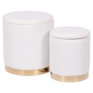 Galileo Σετ 2 πουφ αποθήκευσης σε ύφασμα όψης τέντι με χρυσή βάση, ...