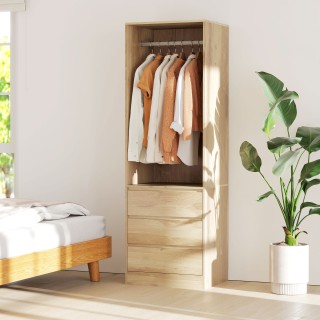 HOMCOM Ντουλάπα με Ράβδο Κρεμάστρας, Ανοιχτό Ράφι και 3 Συρτάρια, Ξ...