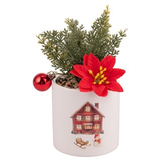 Villa DEste Σετ 4τμχ  Χριστουγεννιάτικο τεχνητό φυτό σε κεραμικό δο...