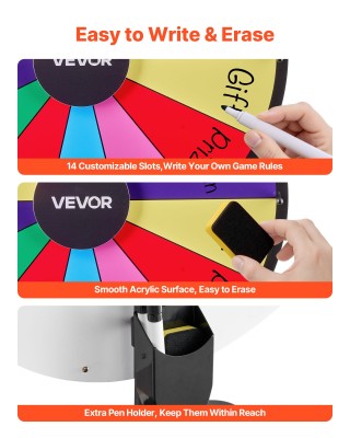 VEVOR Τροχός Τύχης 610 mm με Βάση, 14 Θέσεων, Ρυθμιζόμενο Ύψος, 6 Χ...