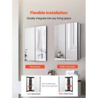 VEVOR Ντουλάπι Φαρμάκων 66x76cm με Ρυθμιζόμενα Ράφια και Καθρέφτη J...