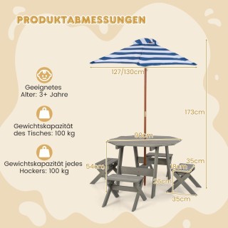 Costway  Σετ Ξύλινου Παιδικού Τραπεζιού Πικνίκ με Ομπρέλα και Καρέκ...