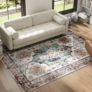 HOMCOM Χαλί Vintage Αντιολισθητικό και Πλενόμενο με Κοντό Πέλος για...