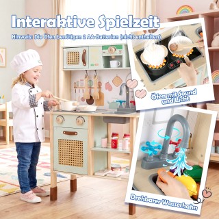 Costway Παιδική Ξύλινη Κουζίνα Παιχνιδιού με Φως & Ήχο - Κουζινικά ...