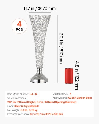 VEVOR Σετ 4 Κρυστάλλινων Βάζων Γάμου, Ύψος 51 εκ, Ασημί HLHP20INCHY... VEVOR Σετ 4 Κρυστάλλινων Βάζων Γάμου, Ύψος 51 εκ, Ασημί HLHP20INCHY...