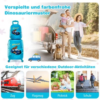 Costway Σετ Παιδικές Βαλίτσες με Ρόδες, Μπλε Αυτοκίνητο, 16 Χειραπο...