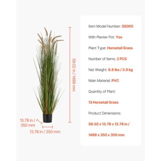 VEVOR Τεχνητό Φυτό Γρασίδι, 2 Τεμάχια 1499mm Ψάθα Καλάμι σε Γλάστρα...