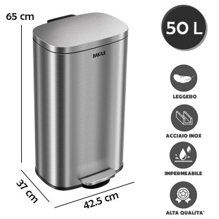 BAKAJI Κάδος Απορριμμάτων 42.5 x 37 x 65 εκ. με Πεντάλ 50L από Ανοξ...