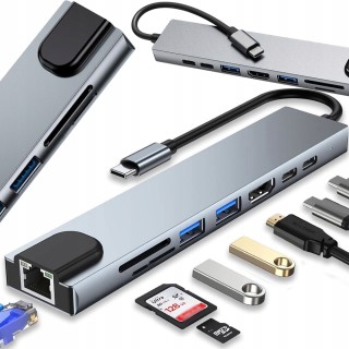 Verk Group USB-C Hub 8 σε 1 με HDMI 4K/60Hz, 2x USB-A 3.0, 2x USB-C...
