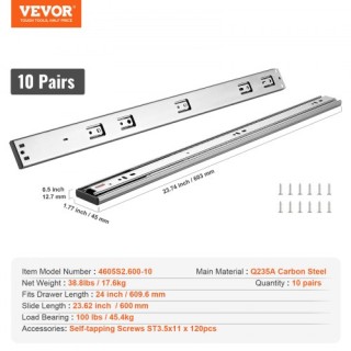 VEVOR 10 Ζεύγη Συρταροθήκες 609.6mm, Πλευρική Τοποθέτηση, Βαρέως Τ... VEVOR 10 Ζεύγη Συρταροθήκες 609.6mm, Πλευρική Τοποθέτηση, Βαρέως Τ...