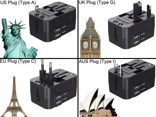 Verk Group Παγκόσμιος Αντάπτορας με Δύο Θύρες USB για UK, USA, EU, ...
