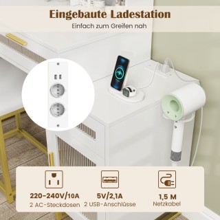 Costway Σετ Τουαλέτας Μακιγιάζ με Ενσωματωμένο Σταθμό Φόρτισης και ...