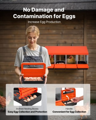 VEVOR Μεταλλική Φωλιά Αυγών 4 Θέσεων με Καπάκια Προστασίας - Πορτοκ...