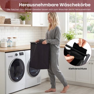 Costway Τριπλό Καλάθι Απλύτων 75 L με Ράφι και 3 Αποσπώμενες Τσάντε...