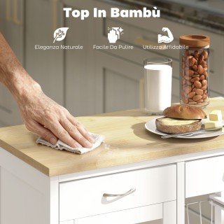 HOMCOM Καρότσι Κουζίνας από Μπαμπού με 2 Συρτάρια, Ντουλάπι, Ράφι κ...