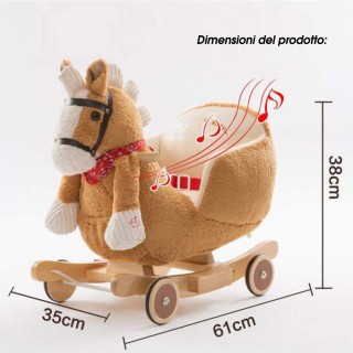 BAKAJI Ξύλινο κουνιστό άλογο με ρόδες Πόνι Καρεκλάκι Καφέ Ανοιχτό 0...