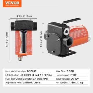 VEVOR  Αντλία Μεταφοράς Καυσίμου 12V 5 GPM με Αυτόματο Ακροφύσιο Πε...