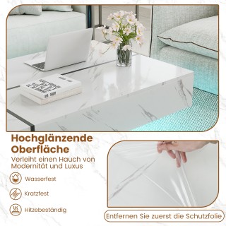 Costway Ορθογώνιο λευκό τραπεζάκι σαλονιού υψηλής γυαλάδας με φωτισ...