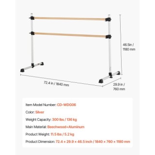 VEVOR Φορητή Ρυθμιζόμενη Μπάρα Μπαλέτου για Γυμναστική και Χορό CZL...