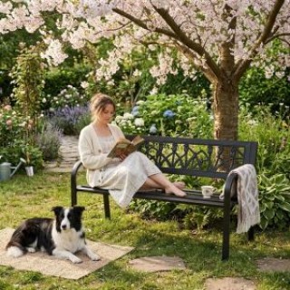 MULTIGARDEN Παγκάκι Κήπου με διακοσμητική πλάτη 120x50 εκ. μεταλλικ...