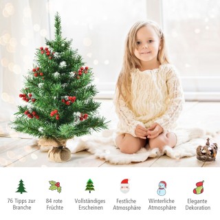 Costway Μίνι Χριστουγεννιάτικο Δέντρο Τραπεζιού 60 εκ. με Κόκκινες ...