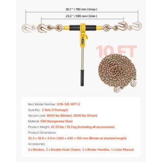 VEVOR Δεσμευτήρας Αλυσίδας με Καστάνια 5/16 ίντσες x 10 πόδια G80 γ... VEVOR Δεσμευτήρας Αλυσίδας με Καστάνια 5/16 ίντσες x 10 πόδια G80 γ...