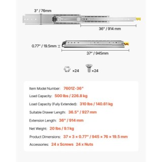 VEVOR Συρόμενοι Οδηγοί Συρταριών Soft-Close Ball Bearing Full Exten... VEVOR Συρόμενοι Οδηγοί Συρταριών Soft-Close Ball Bearing Full Exten...