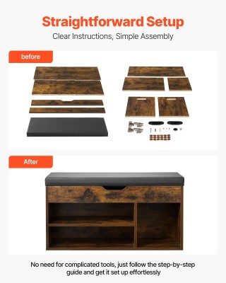 VEVOR Παπουτσοθήκη Εισόδου με Μαξιλάρι Καθίσματος και Κρυφό Αποθηκε...