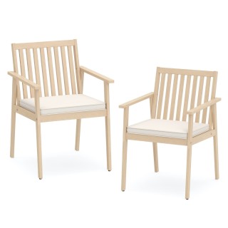 Costway Σετ 2 Ξύλινες Καρέκλες Κήπου από Ακακία με Μαξιλάρια & Μπρά...