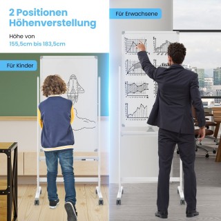 Costway  Διπλής Όψης & Ρυθμιζόμενο Λευκός Πίνακας με Ρόδες και Αξεσ...