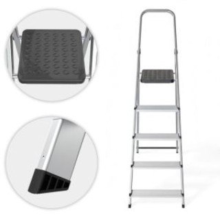 ModernHome Πτυσσόμενη Σκάλα Αλουμινίου με 5 σκαλοπάτια Ανθεκτική κα...