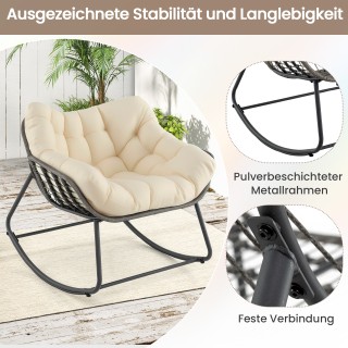 Costway Υπαίθρια κουνιστή πολυθρόνα αυγού από ρατάν PE με παχύ αφαι...