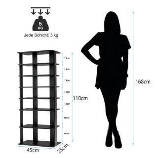 Κάθετο Ράφι Αποθήκευσης Παπουτσιών 7 Επιπέδων 46 x 27 x 110,5cm Μαύ...