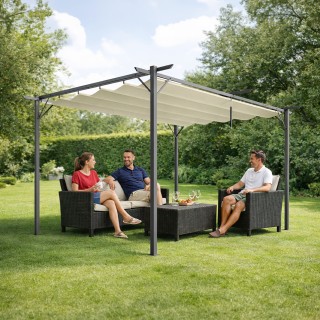 BAKAJI Πέργκολα Κιόσκι Κήπου 3x4 Μέτρα Μπεζ, Αναδιπλούμενη, Αντιηλι...